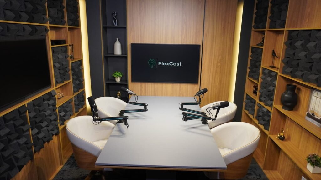 Estúdio de podcast mesacast flexcast